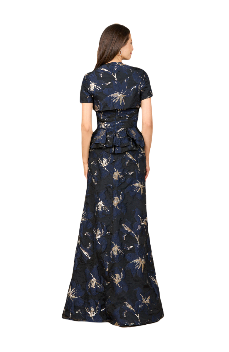 LARA New York Strapless Brocade Gown with Bolero, Alternate, color, Navy