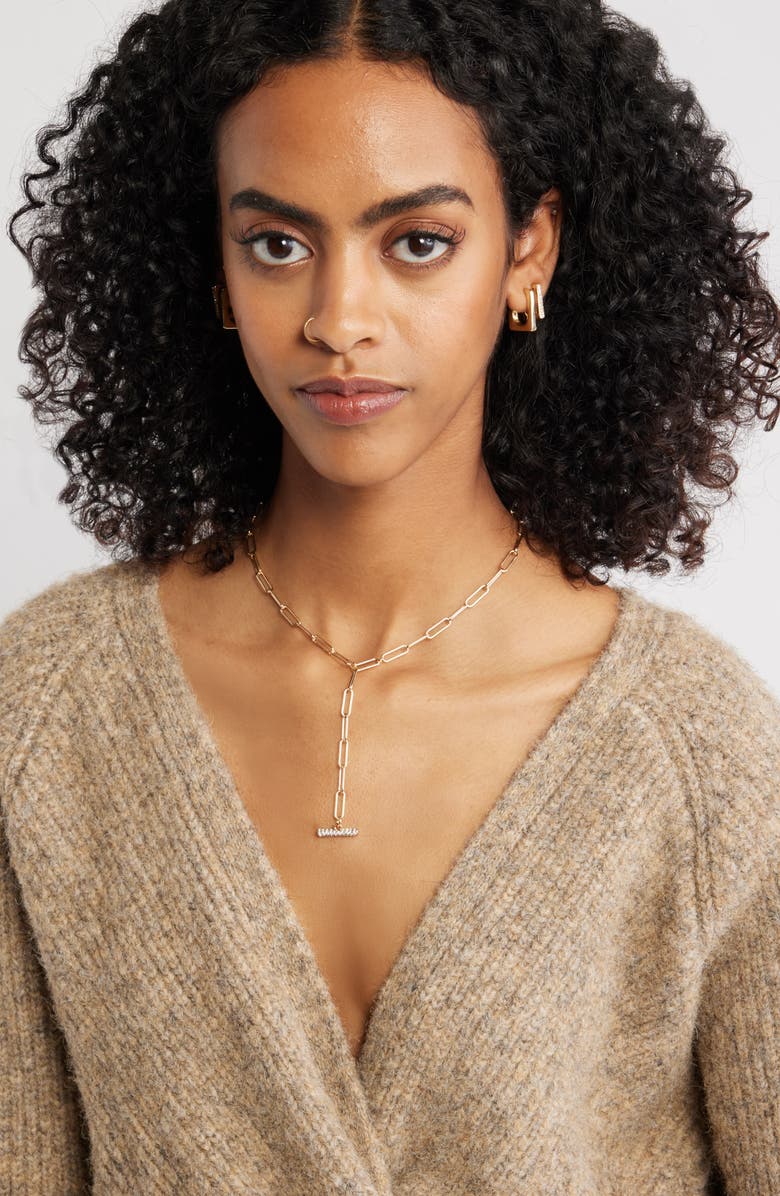 Open Edit Paper Clip Pavé Toggle Necklace, Alternate, color, Clear- Gold