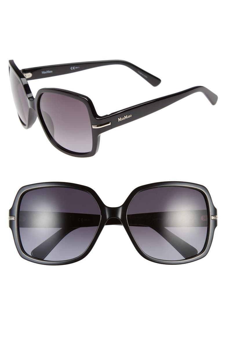 'Detail II' 59mm Square Sunglasses, Main, color, BLACK