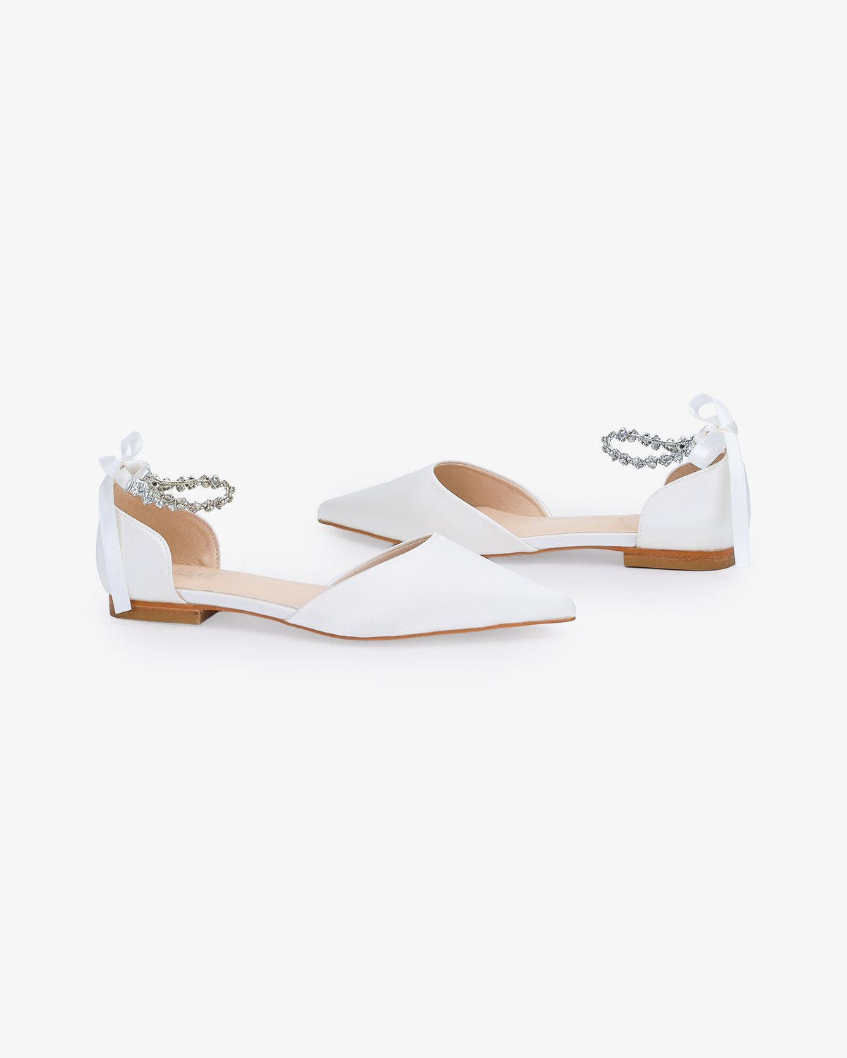 Bella Satin Pointed Toe Flats with Amaryllis Strap, Alternate, color, White