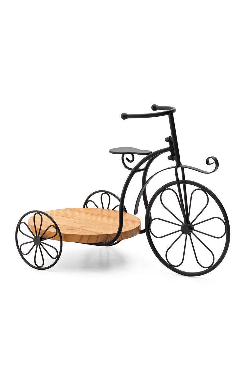 Glitzhome 18"L Solid Wood and Metal Tricycle Planter Stand with Tray, Alternate, color, Black