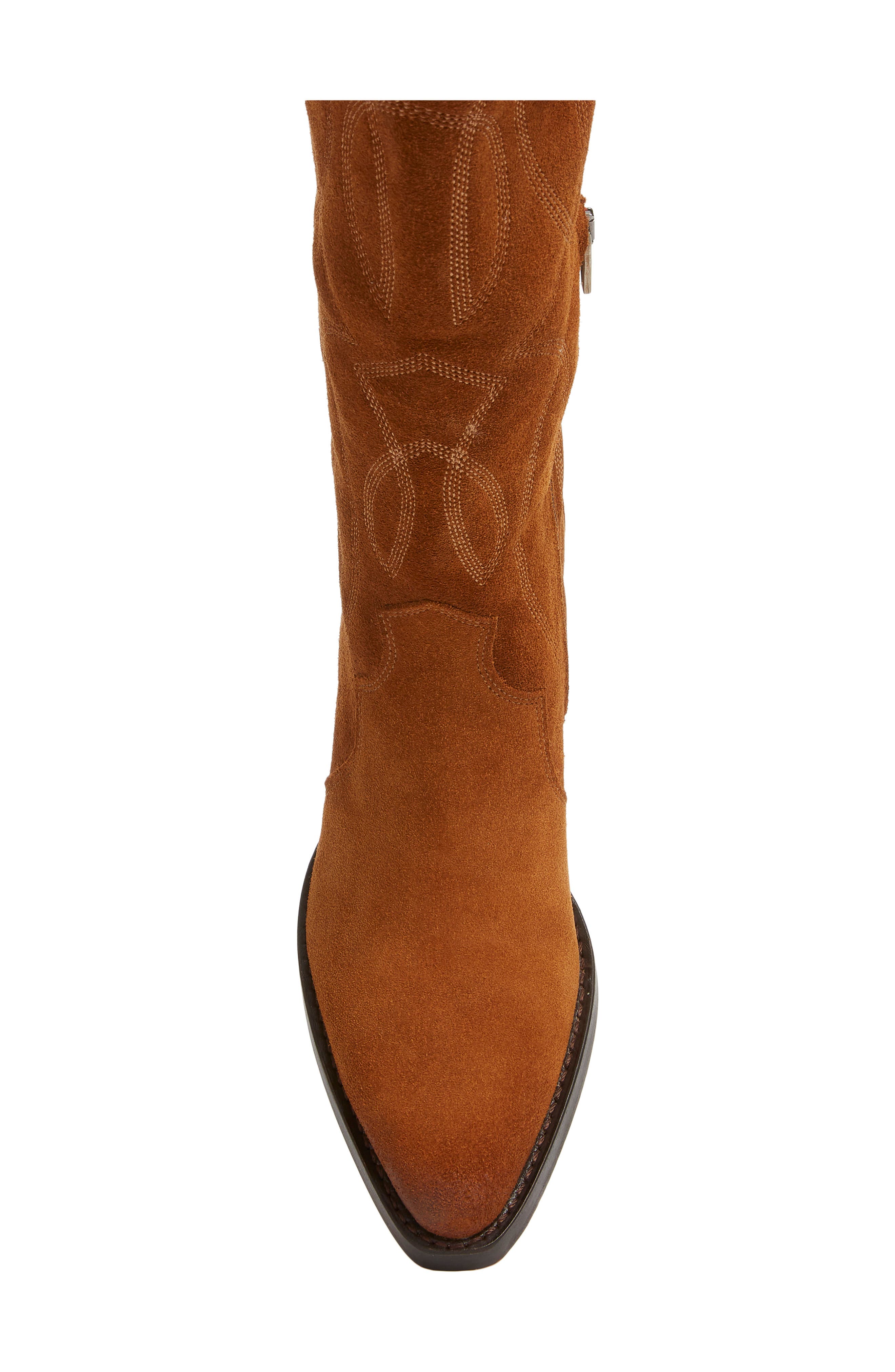 Klancy Knee High Western Boot, Alternate, color, COGNAC SUEDE