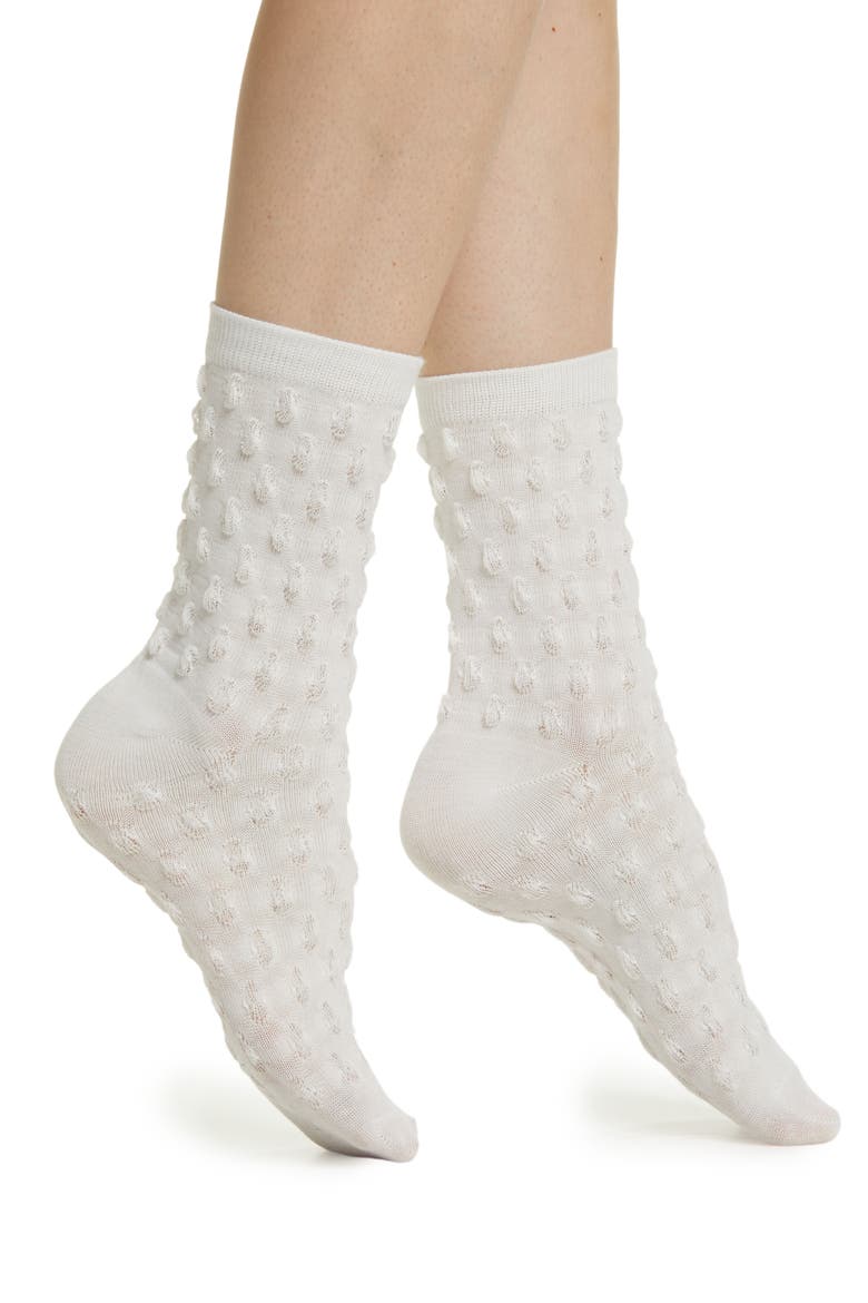 Dot Texture Crew Socks, Main, color, WHITE
