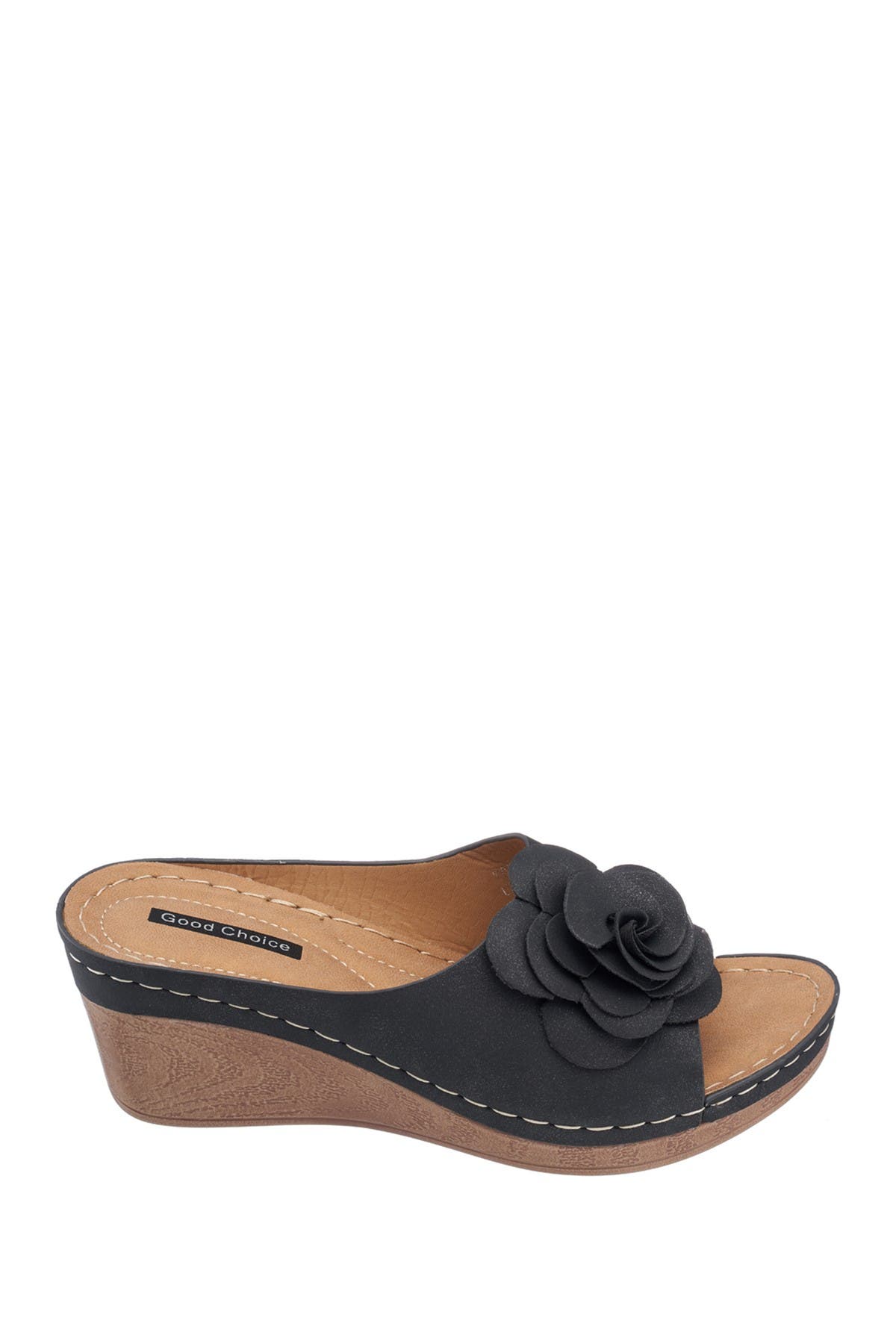 GOOD CHOICE NEW YORK Tokyo Floral Wedge Sandal, Alternate, color, Black