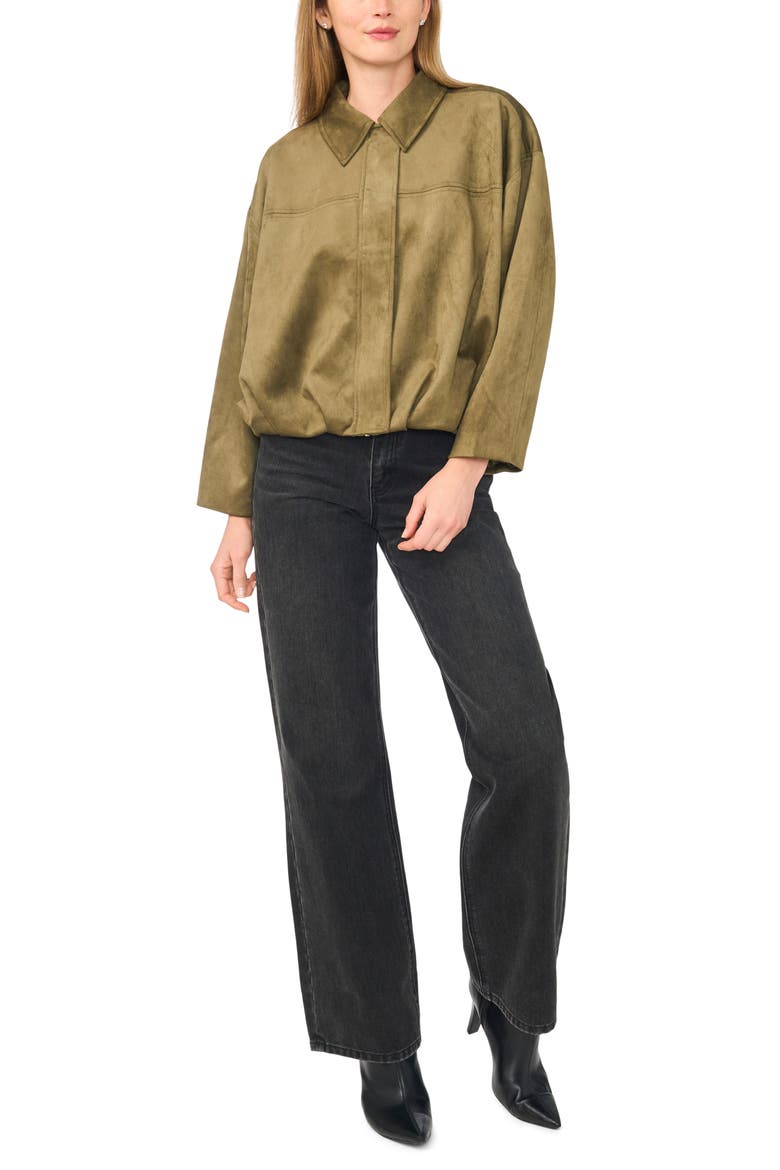 Faux Suede Bubble Bomber Jacket, Alternate, color, LUXE OLIVE