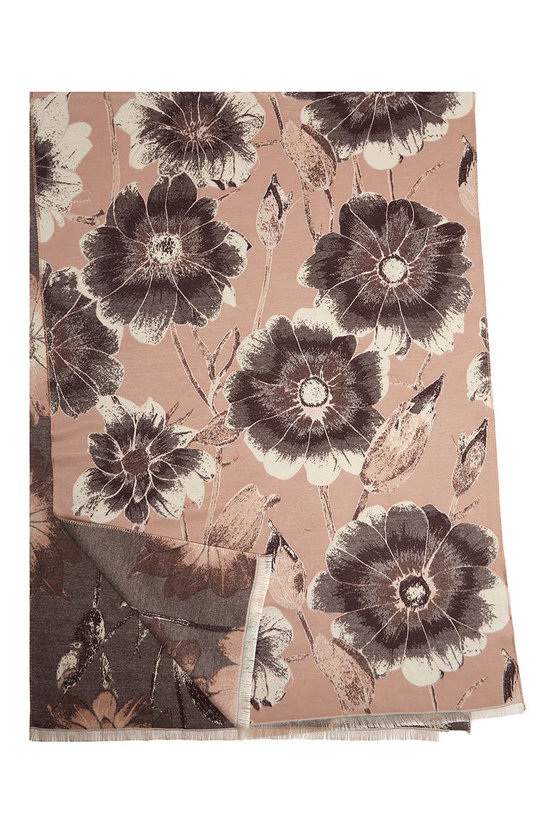 Floral Reversible Scarf, Main, color, BROWN