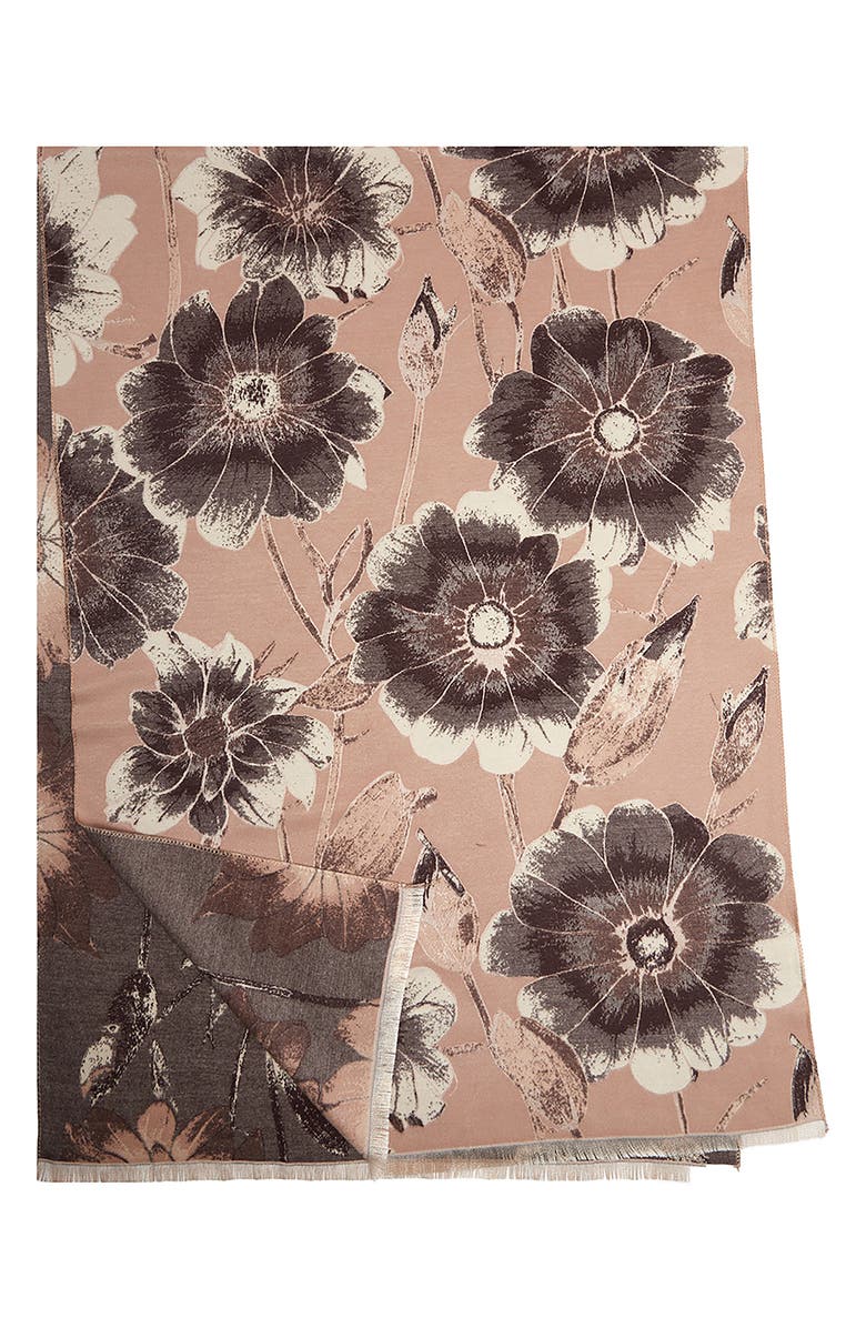 SAACHI Floral Reversible Scarf, Main, color, Brown
