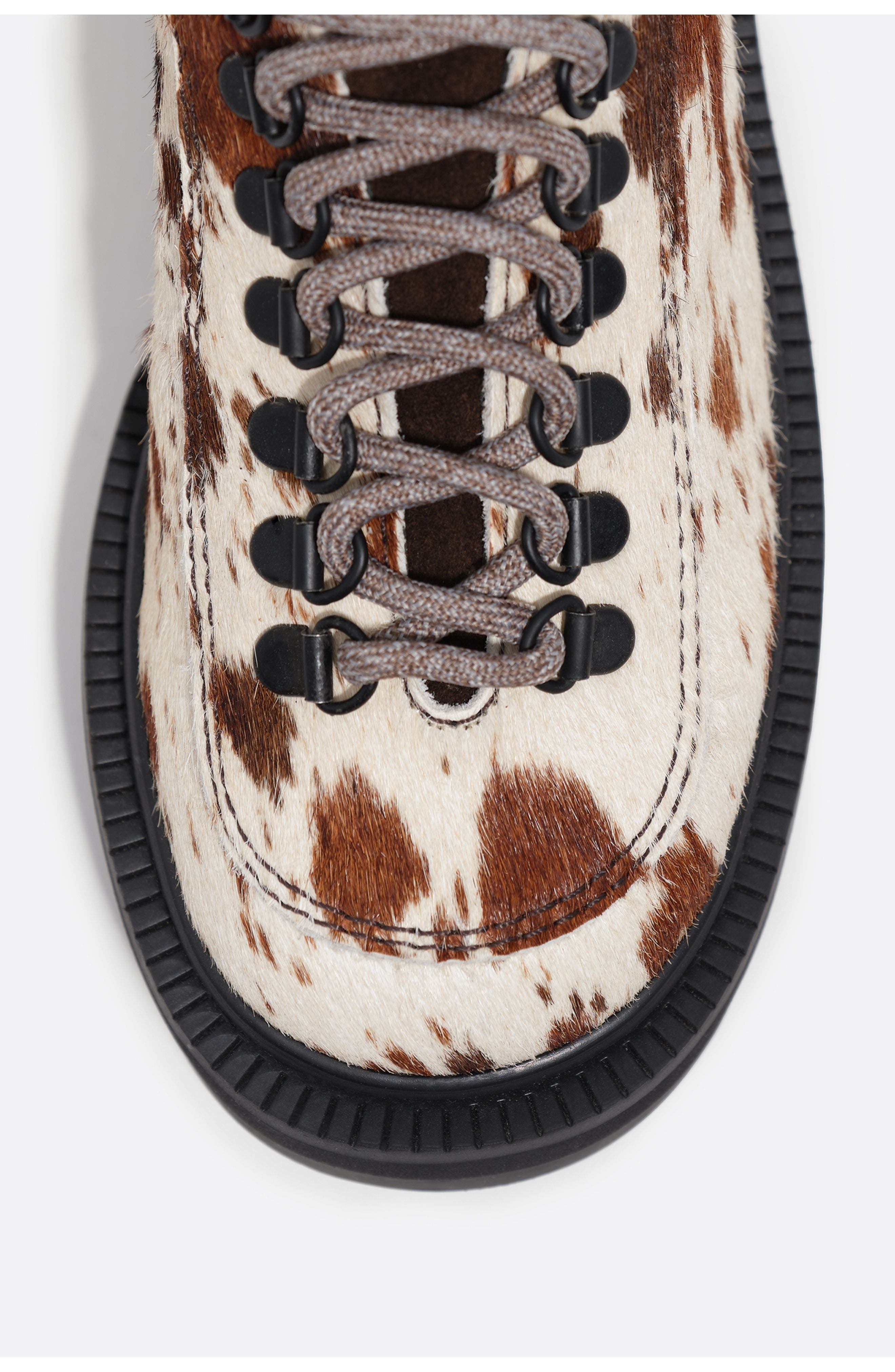 Bimba y Lola Fur Leather Lace-Up Shoe, Alternate, color, Ochre