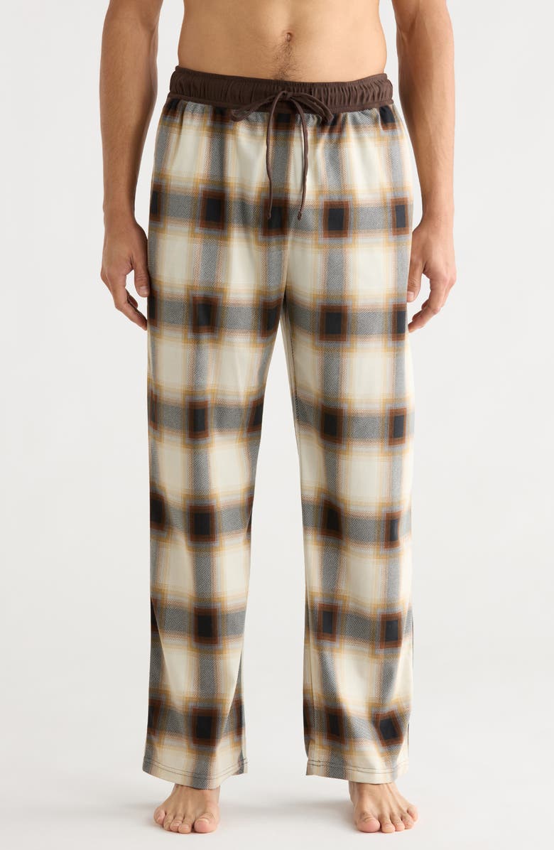 Rainforest Brushed Plaid Flannel Lounge Pants, Main, color, White/ Brown Plaid