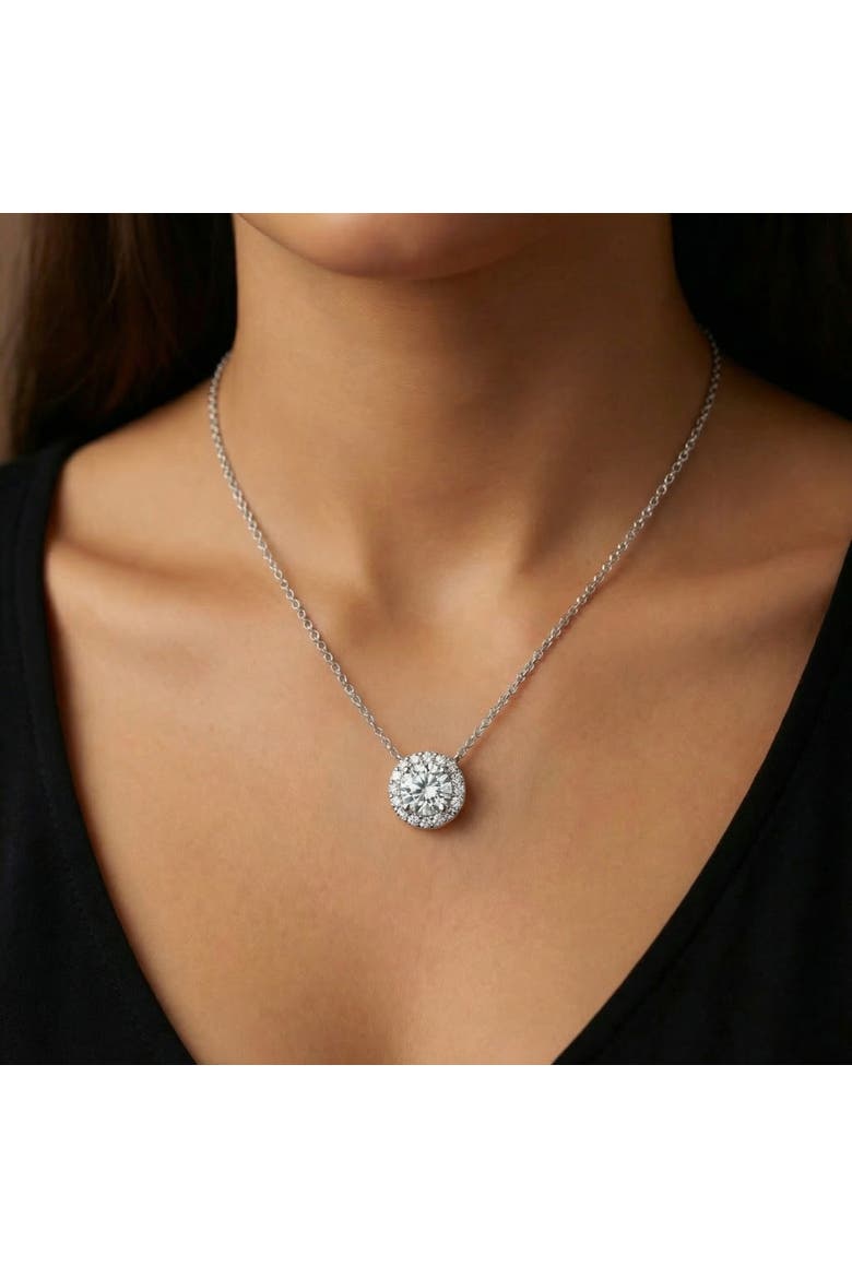 Certified 3 1/2Ct Halo Diamond Pendant Lab Grown 14k Gold Women's Necklace, Alternate, color, White Gold