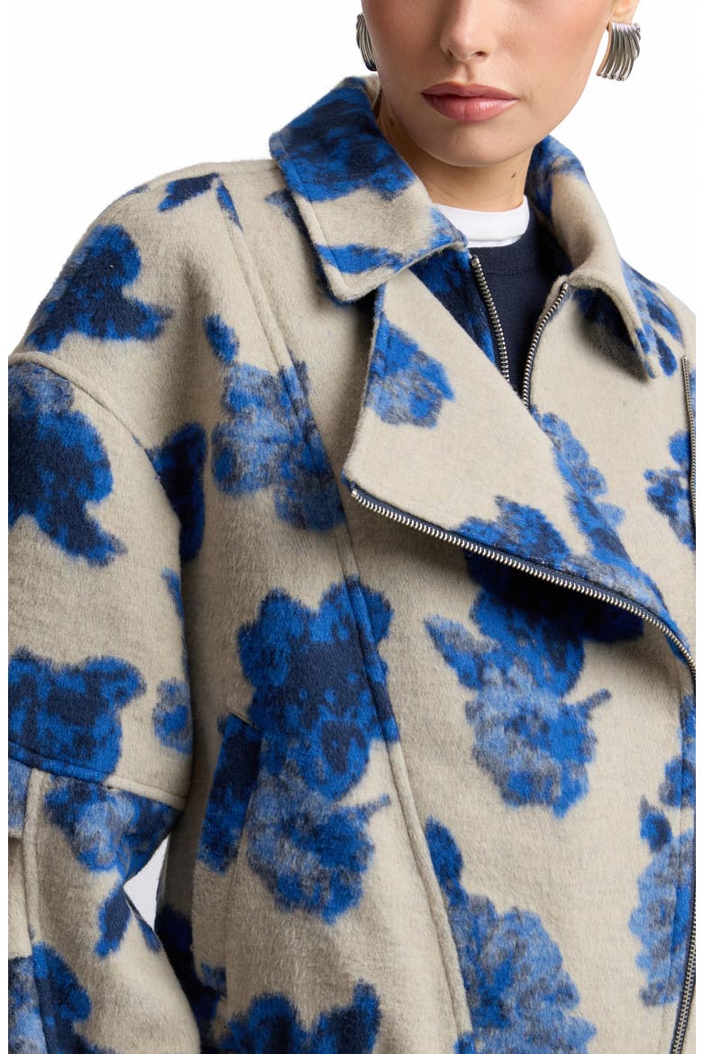 Floral Jacquard Layered Bomber Jacket, Alternate, color, ASH / ROYAL BLUE FLORAL