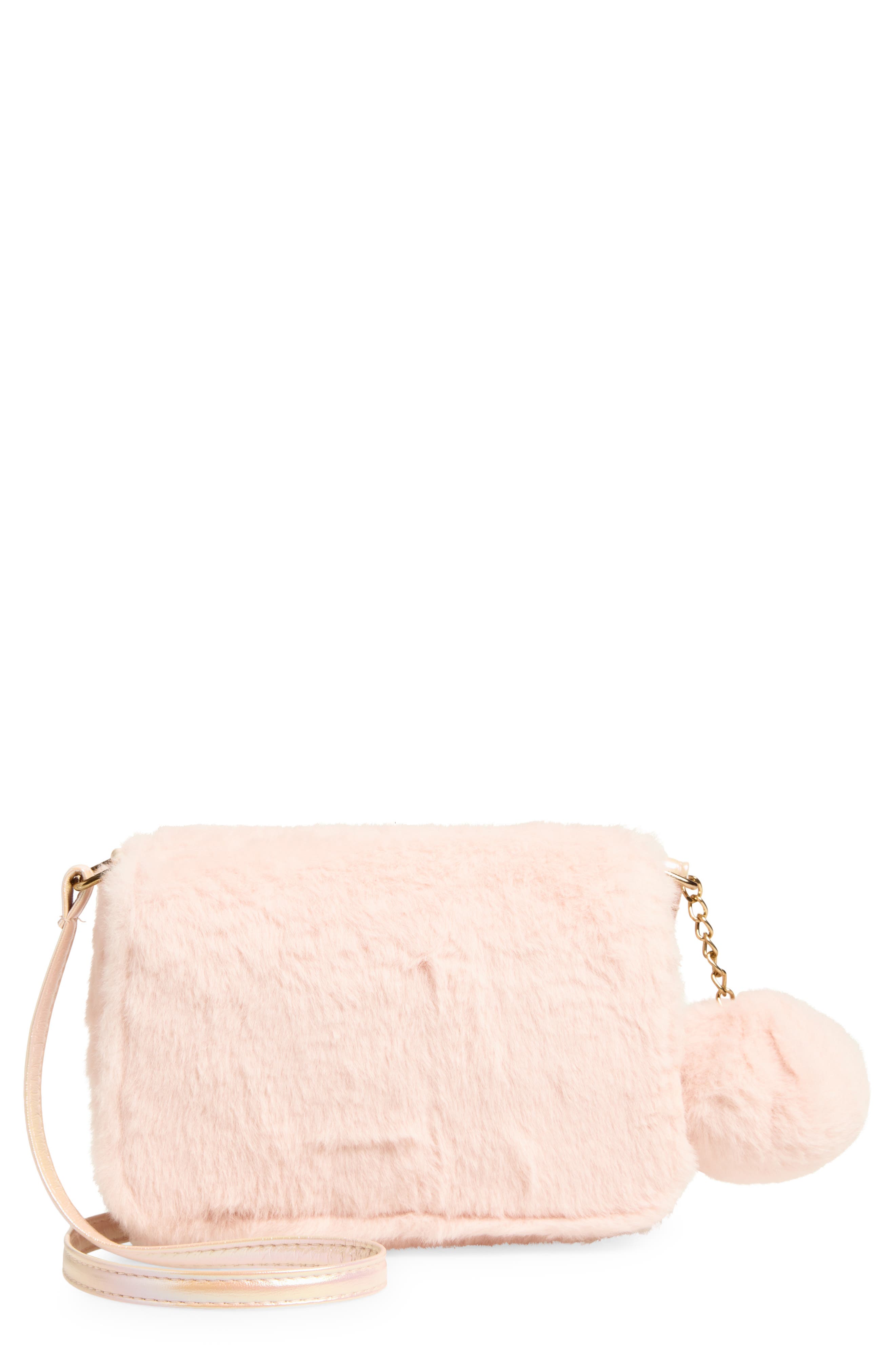 Capelli New York Kids' Faux Faur Crossbody Bag, Main, color, Light Pink