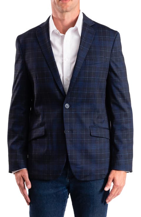 Navy Plaid Knit Sport Coat