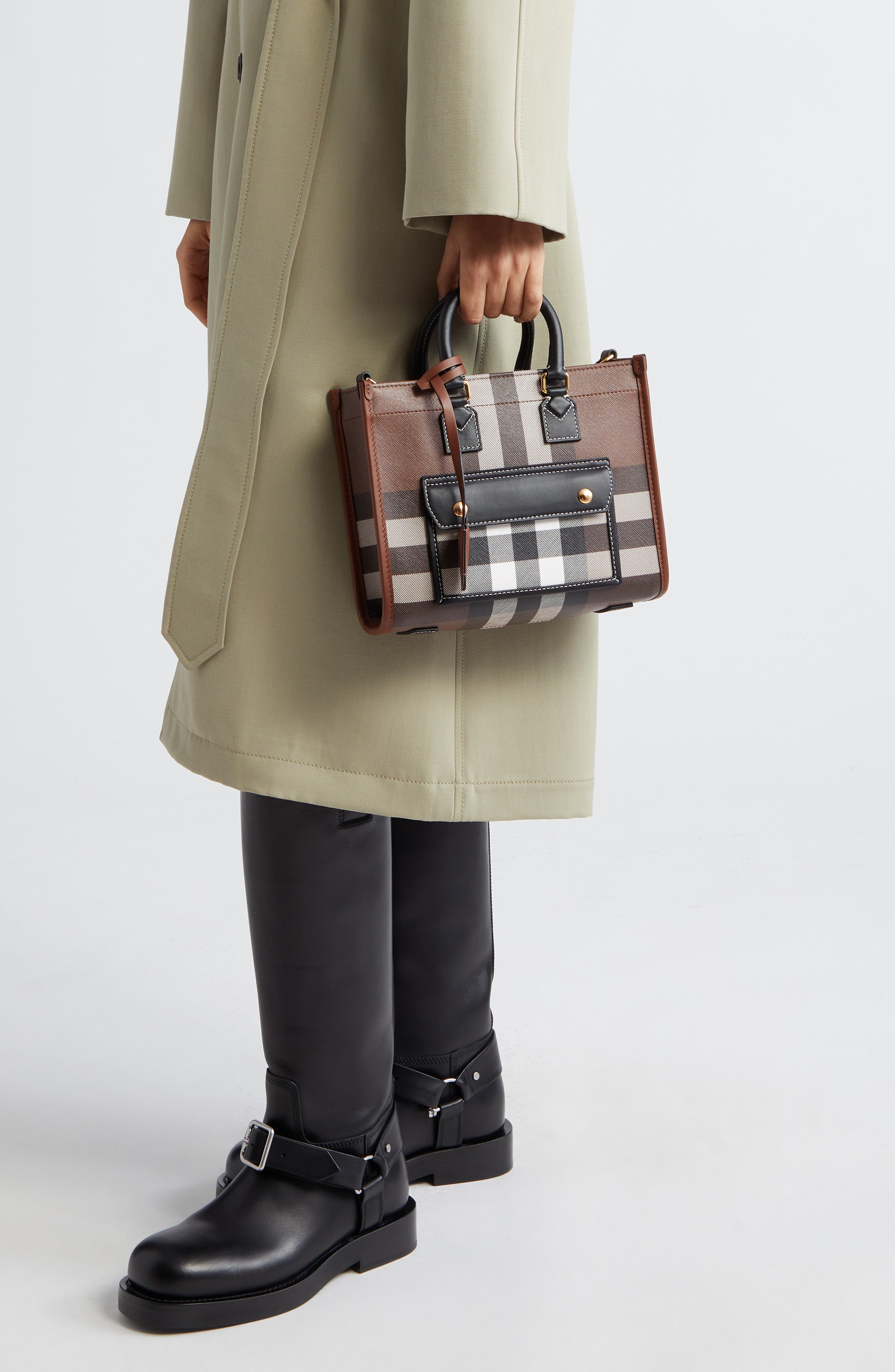 Burberry Mini Freya Check E-Canvas Tote, Alternate, color, 