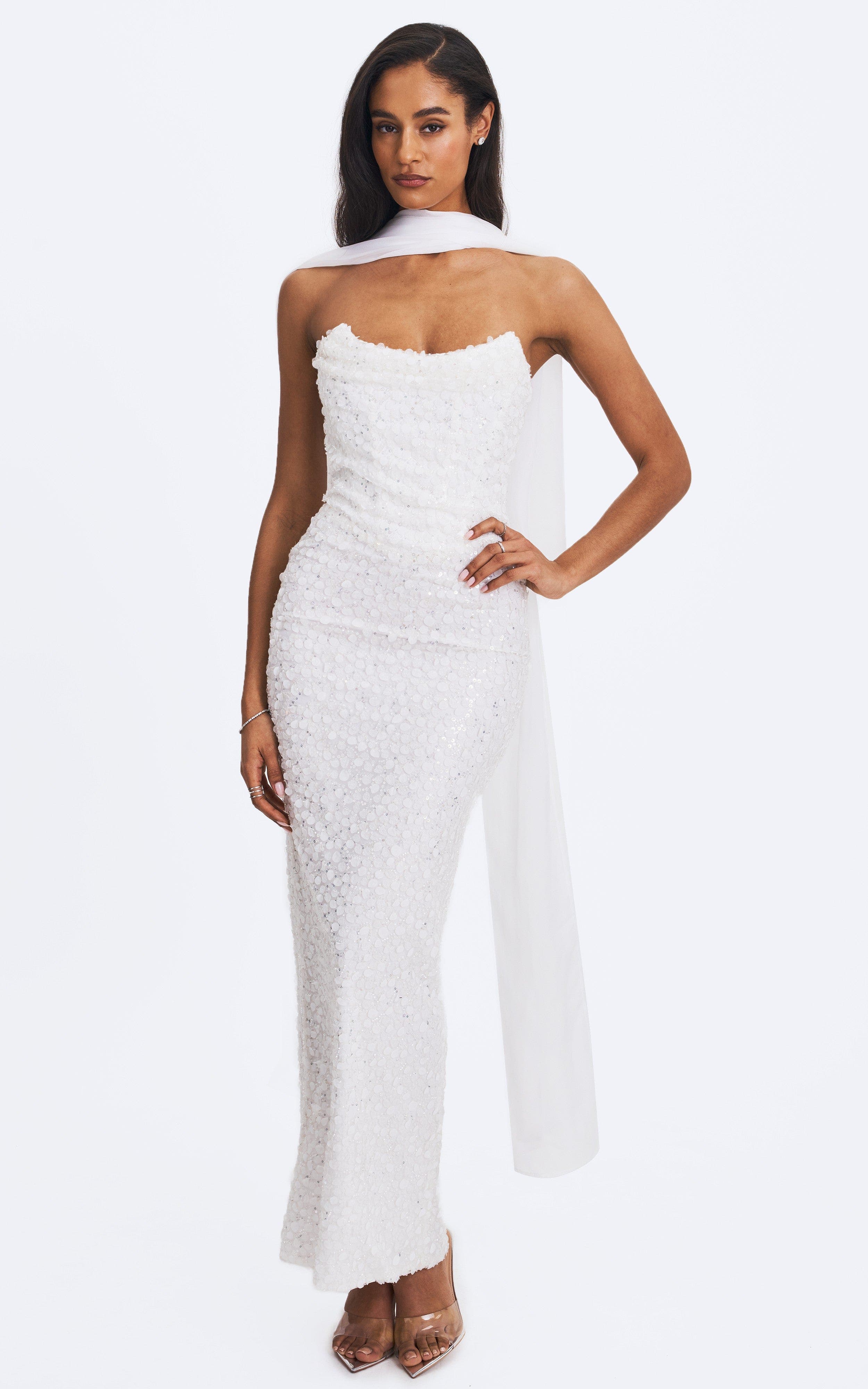 Myra Beaded Mesh Strapless Maxi Dress - image 2