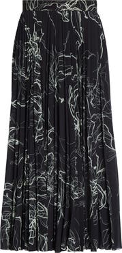 Jason Wu Collection Pleated Scribble Floral Chiffon Midi Skirt