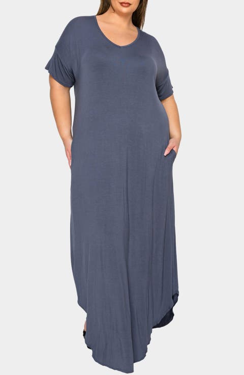 Short Sleeve Jersey Maxi Dress (Plus)