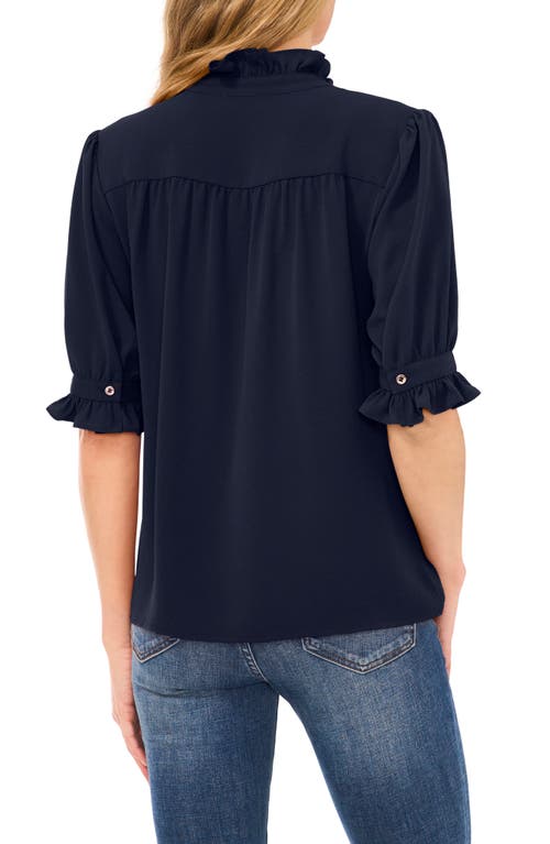 Cece V-neck Button-up Shirt In Classic Navy