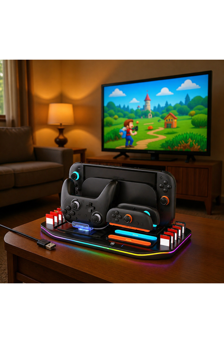 Sonicgrace All-in-One Charging Dock & Storage Station for Nintendo Switch 2, Alternate, color, Black