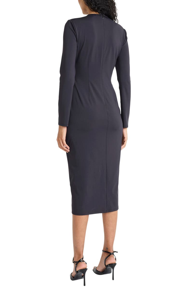 Maggy London Long Sleeve Side Gather Sheath Midi Dress, Alternate, color, Black