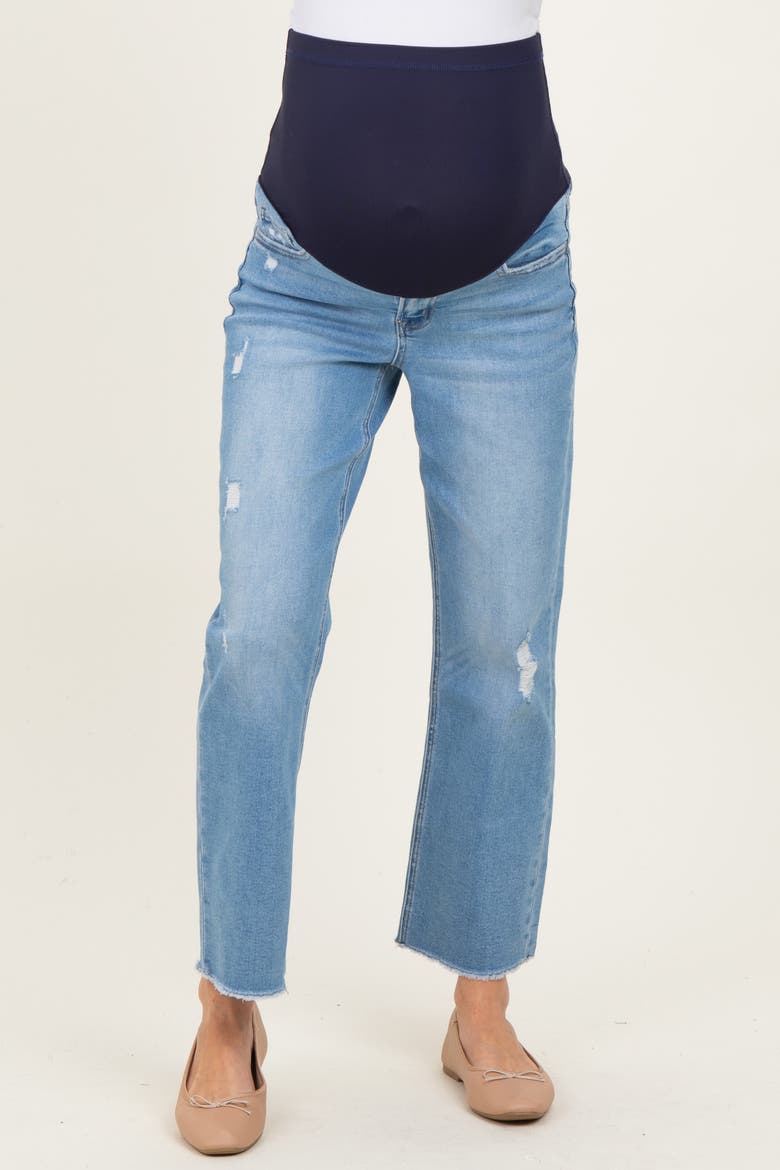 Distressed Raw Hem Cropped Straight Leg Maternity Jeans, Alternate, color, Blue