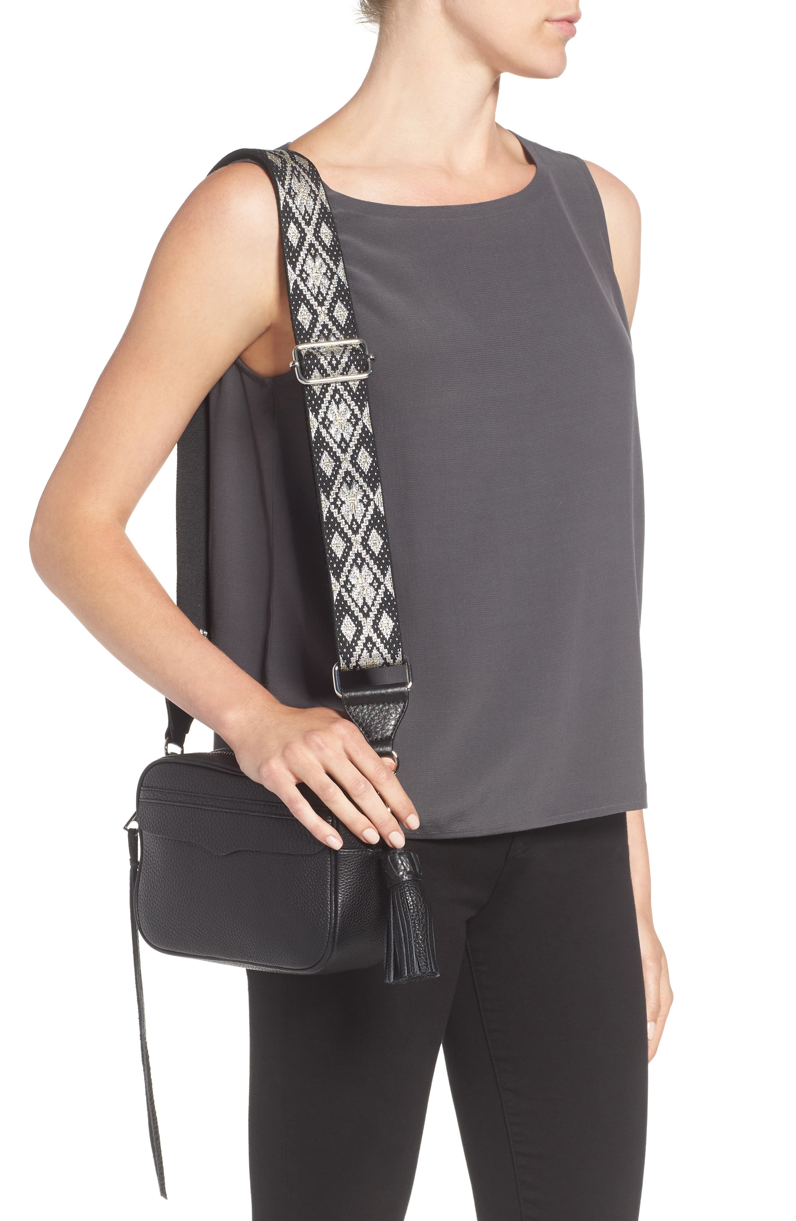 Rebecca Minkoff Leather Camera Bag with Guitar Strap, Alternate, color, 