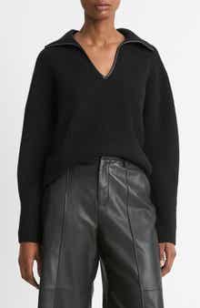 Vince Leather Trim Wool & Cashmere Sweater