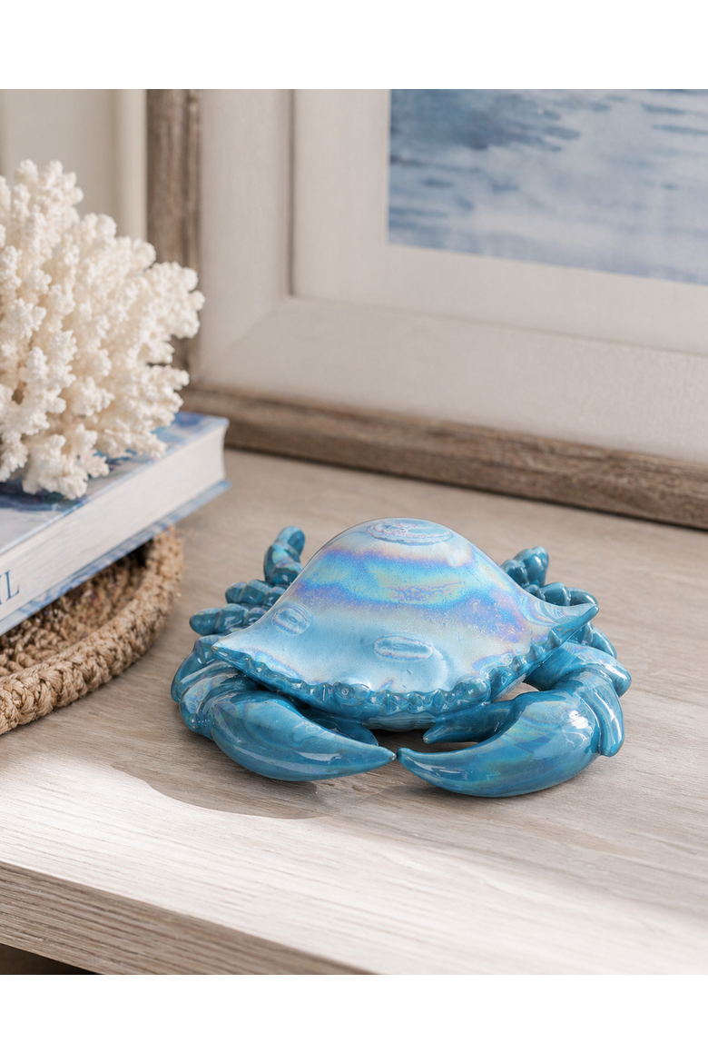 Iridescent Blue Crab Large Ceramic Decorative Figurine 5.6", Alternate, color, Blue