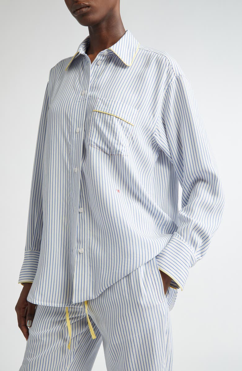 Victoria Beckham Piped Stripe Button-Up Pajama Shirt, Alternate, color,