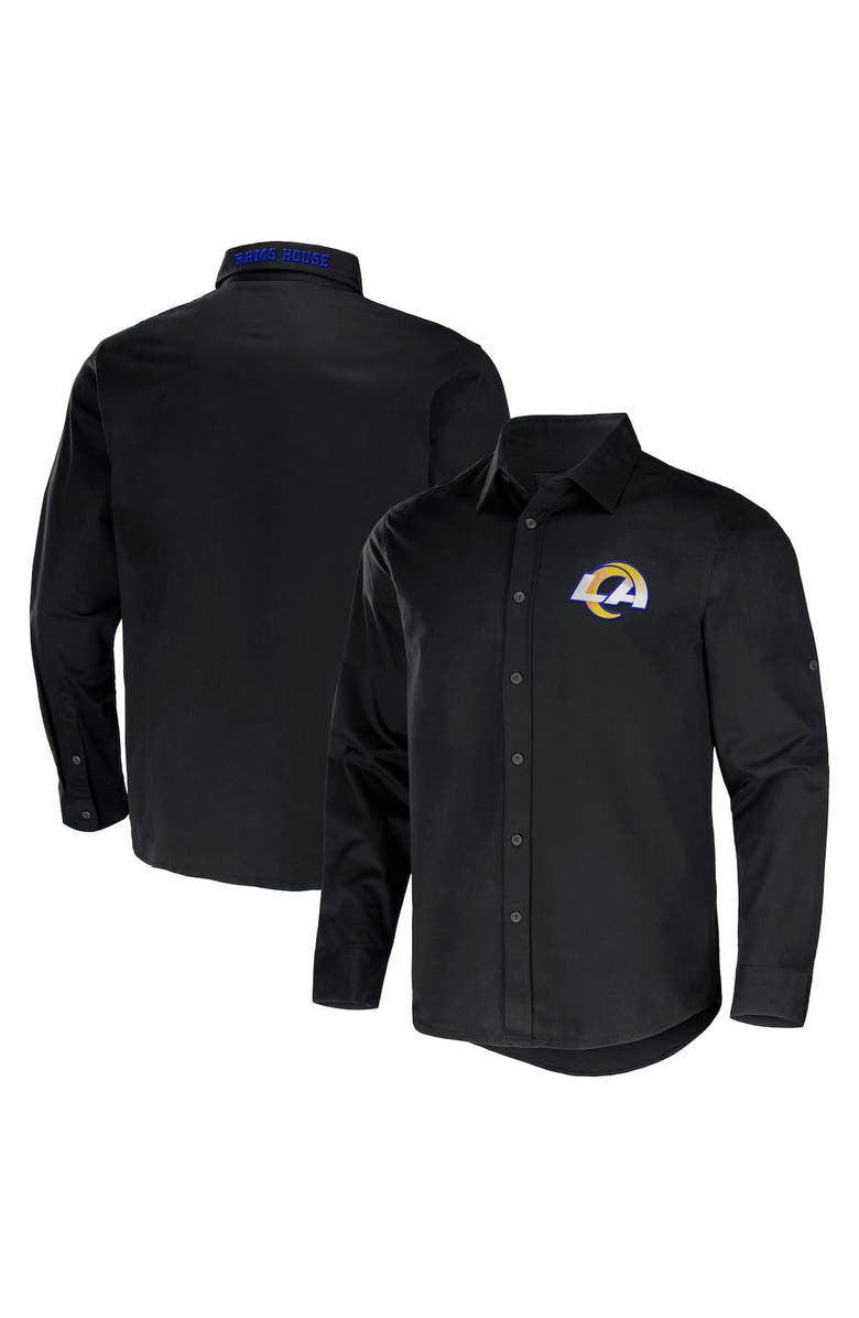NFL X DARIUS RUCKER Men's NFL x Darius Rucker Collection by Fanatics Black Los Angeles Rams Convertible Twill Long Sleeve Button-Up Shirt, Main, color, Black