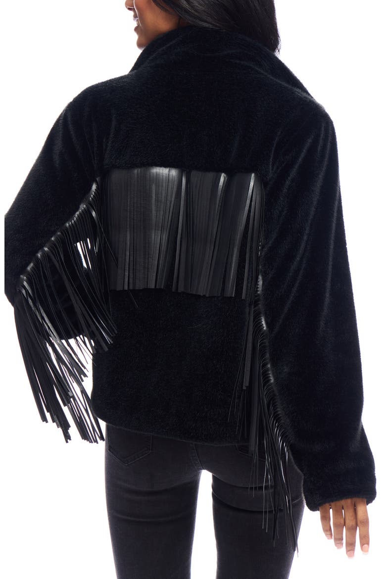 Farrah Faux Leather Fringe Faux Fur Jacket, Alternate, color, BLACK