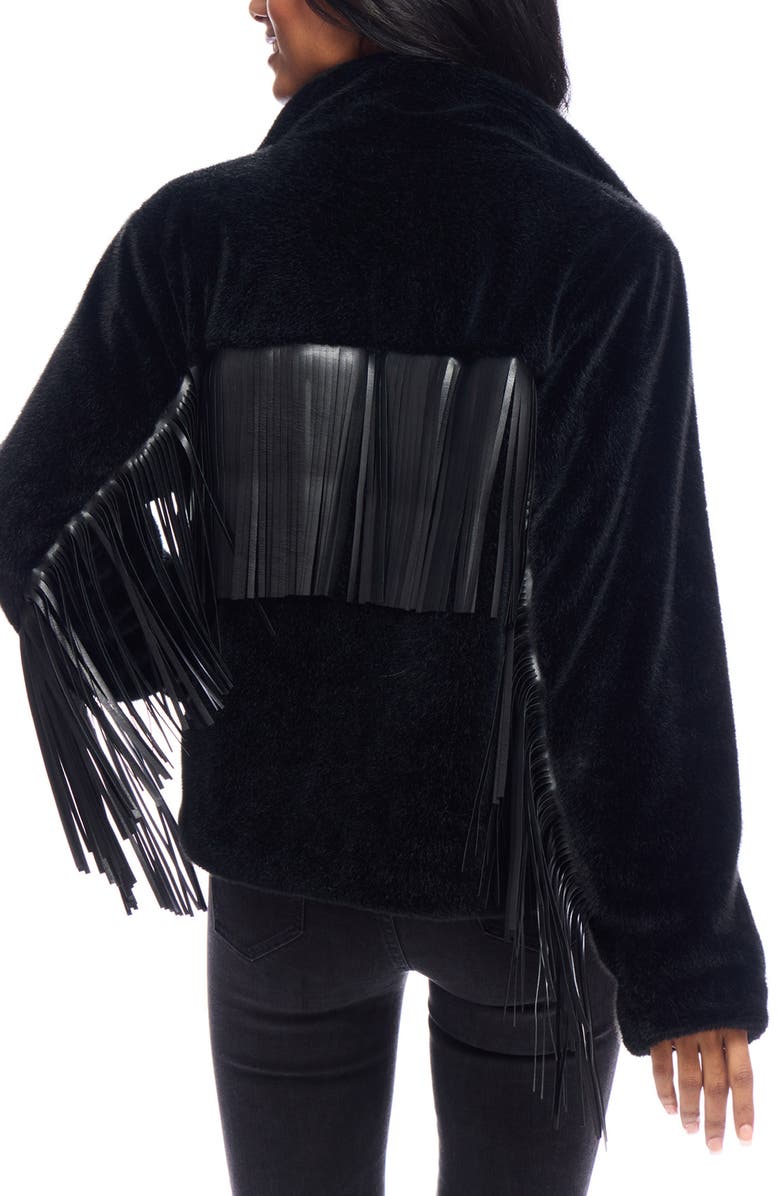 DONNA SALYERS FABULOUS FURS Farrah Faux Leather Fringe Faux Fur Jacket, Alternate, color,