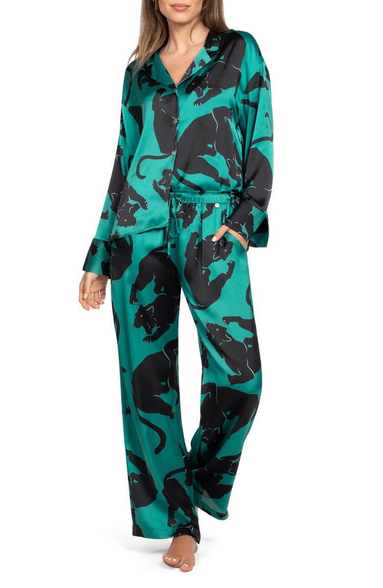 Midnight Bakery Print Satin Pajamas, Main, color, Green