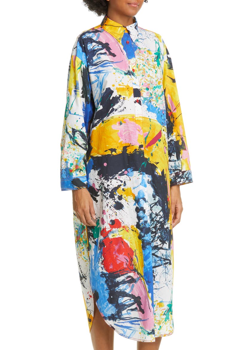 Paint Print Long Sleeve Midi Dress, Alternate, color, MULTI PRINT