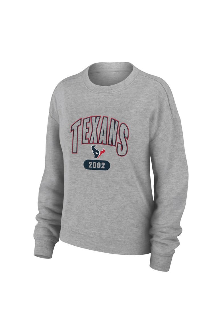 Women's WEAR by Erin Andrews Heather Gray Houston Texans Knit Long Sleeve Tri-Blend T-Shirt & Pants Sleep Set, Alternate, color, Heather Gray