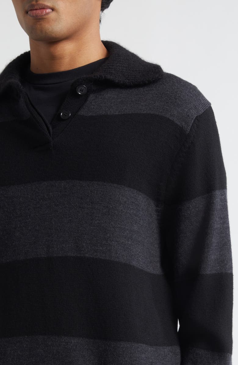 Simone Rocha Fuzzy Collar Stripe Rugby Polo Sweater, Alternate, color,