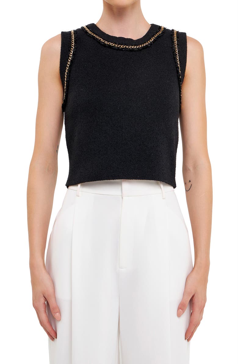 Endless Rose Chain Trim Sleeveless Crop Sweater, Alternate, color, 