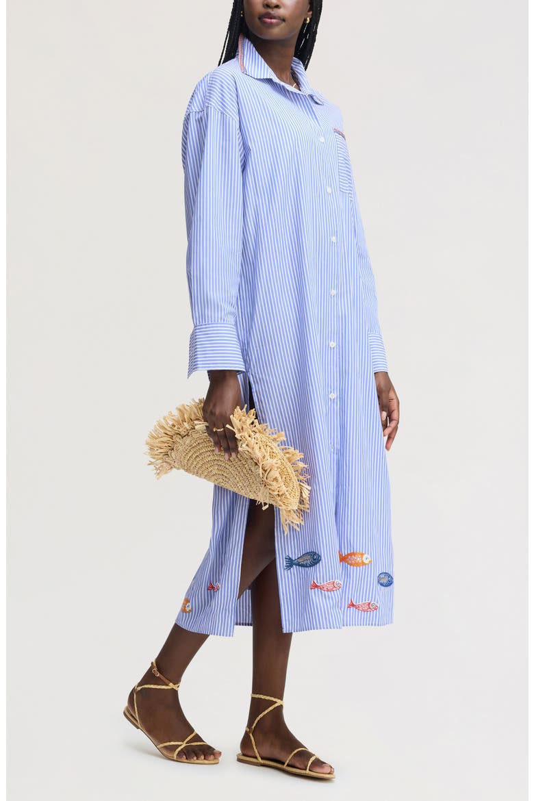 Embroidered Sequin Oversize Cotton Shirtdress, Alternate, color, PERIWINKLE SHIRTING