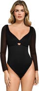 Popilush Shapewear Mesh Sleeve Cutout Sweetheart Sculpting Bodysuit