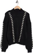T Tahari Ottoman Whipstitch Mock Neck Sweater