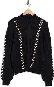T Tahari Ottoman Whipstitch Mock Neck Sweater