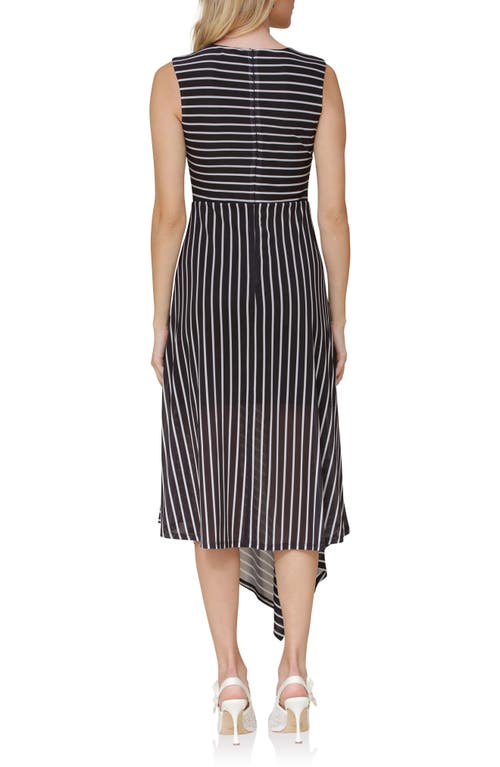 Avec Les Filles Directional Stripe Asymmetric Hem Dress In Black And White Stripe