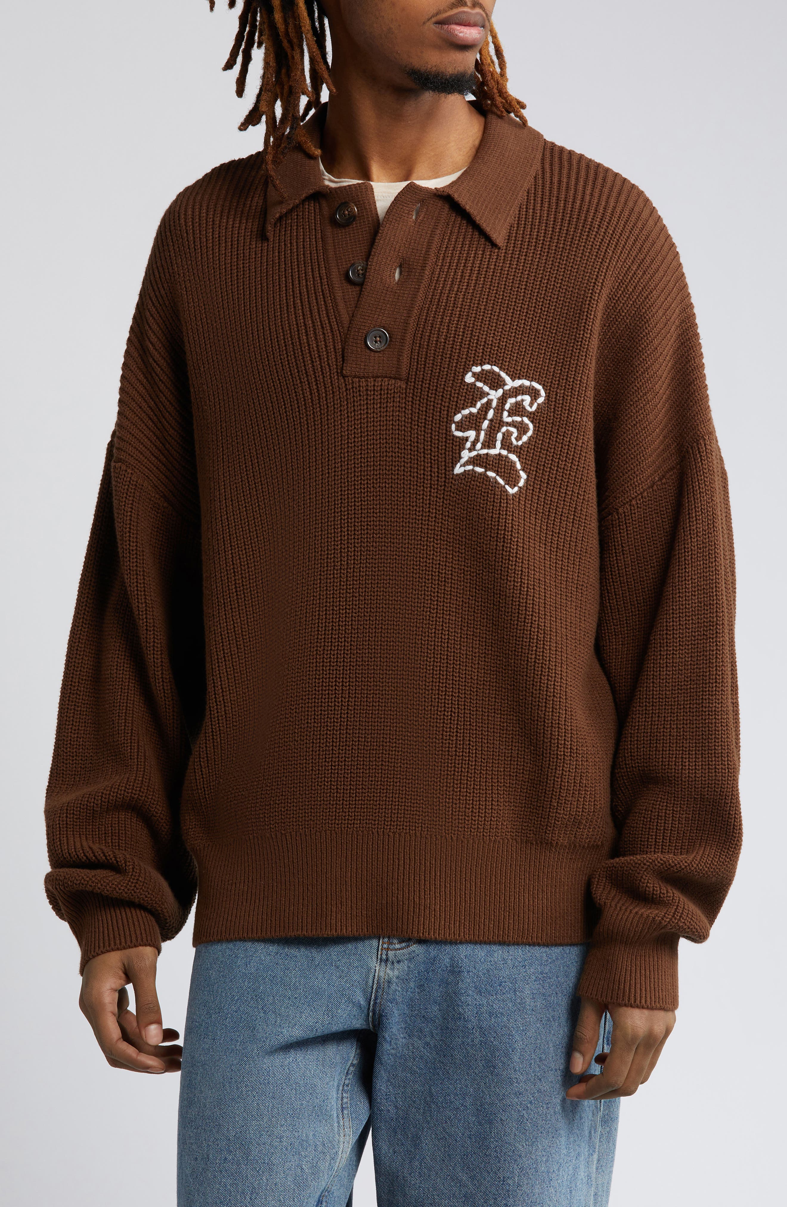 Elwood Oversize Long Sleeve Sweater Polo (Men) | Nordstrom