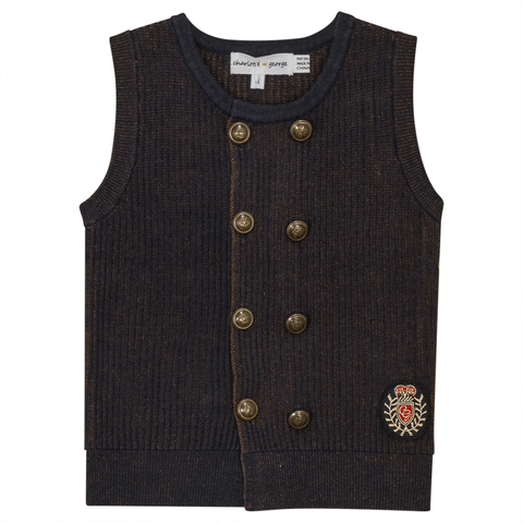 Double Breasted Rib Knit Cardigan (Toddler, Little Kid & Big Kid)
