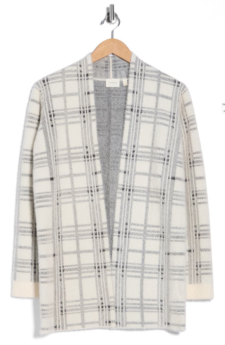 CYRUS Open Front Eyelash Knit Cardigan, Alternate, color, Camila Plaid