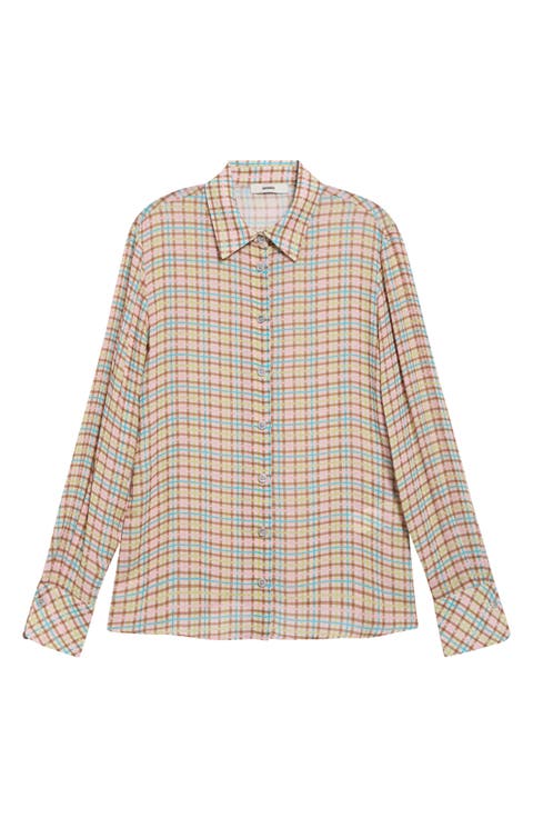 Lottie Check Crepe Button-Up Shirt