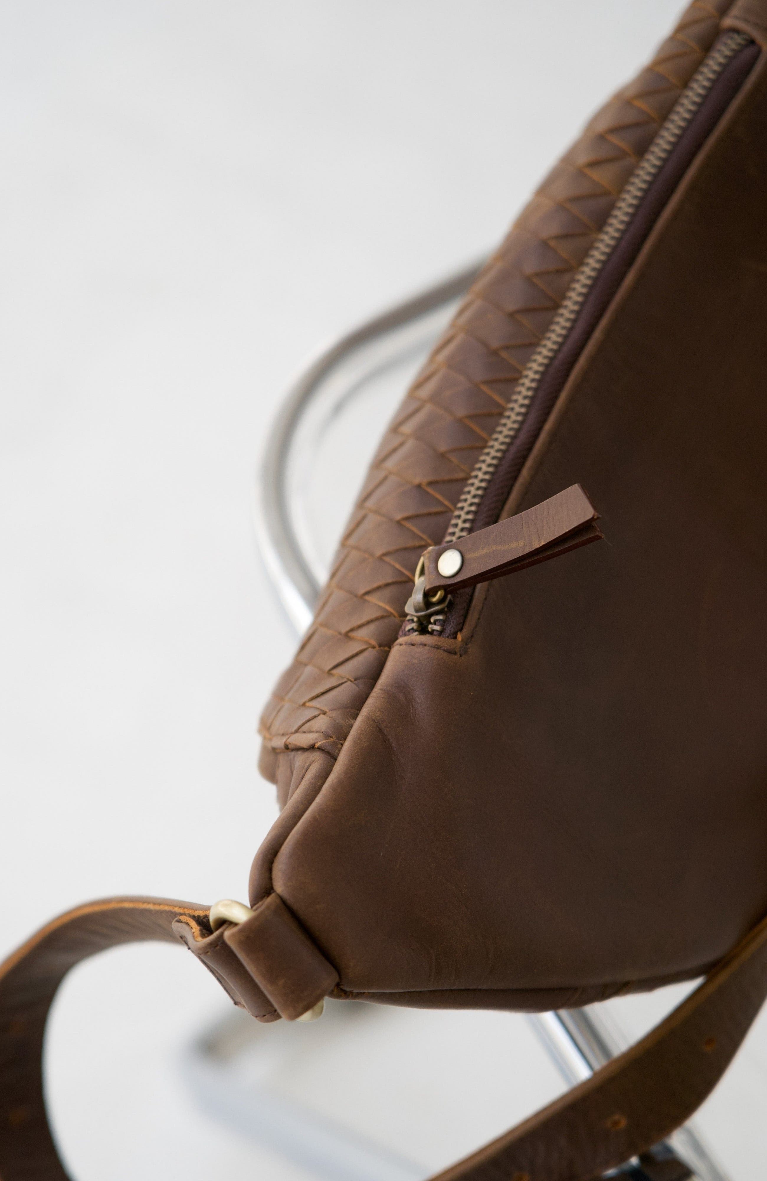 Mandrn Woven Leather Crossbody Bag, Alternate, color, Saddle (Dark)