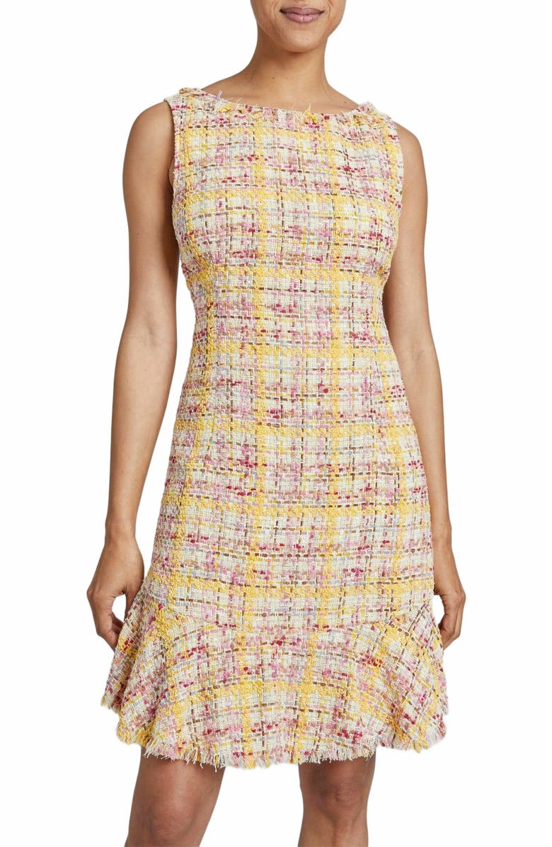 Santorelli CELINE Sleeveless Tweed Sheath Dress with Ruffle Hem, Alternate, color, 