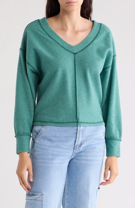 Contrast Stitch Crop Ribbed Pullover