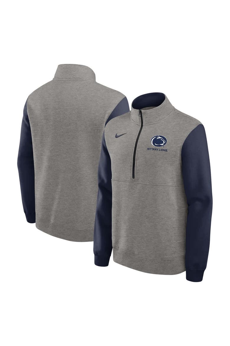 Men's Nike Heather Gray/Navy Penn State Nittany Lions Club Fleece Half-Zip Pullover, Main, color, Heather Gray